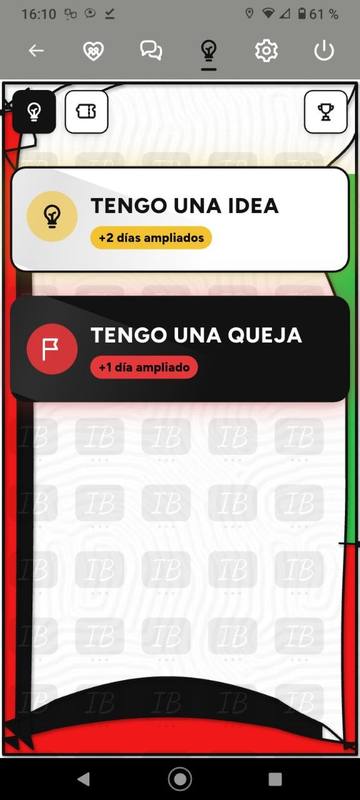 Pantalla de Ideas o quejas